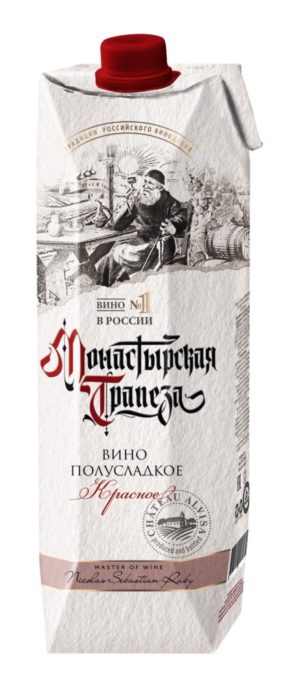 Вино Монастырская трапеза столовоекрасное полусладкое 10-12% 1л