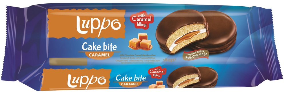 LUPPO CARAMEL cендвич-кекс в молочном шоколаде с маршмеллоу и карамельной начинкой 182г