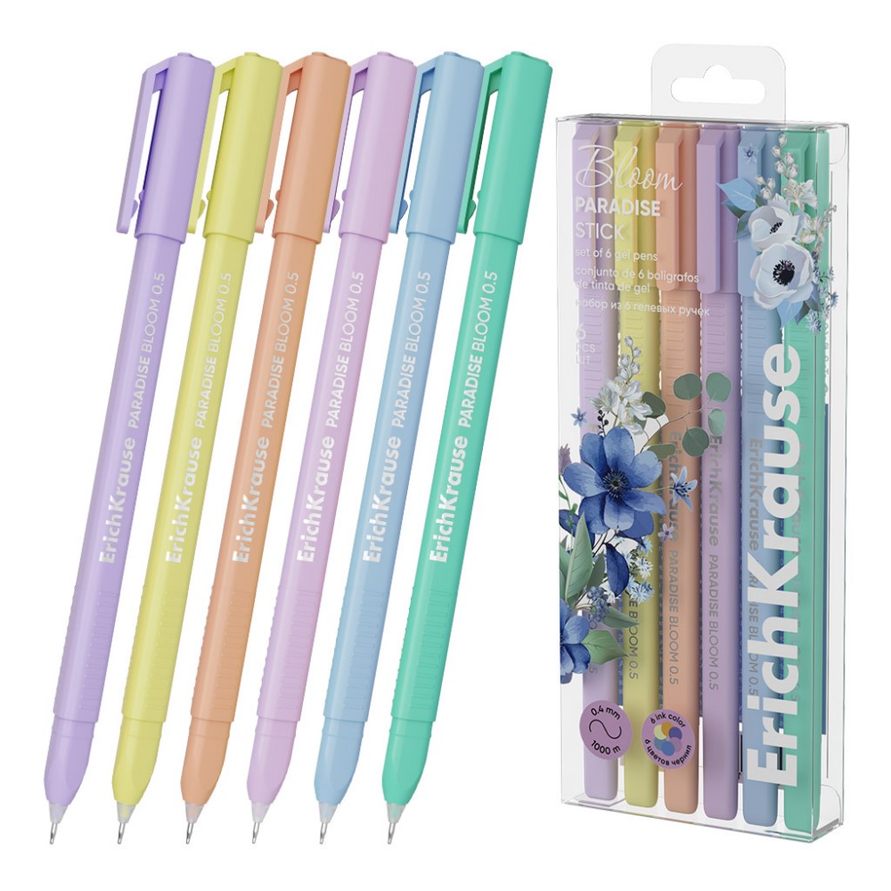 Набор из 6 ручек ErichKrause Paradise Stick Pastel Bloom гелевые 0.5мм