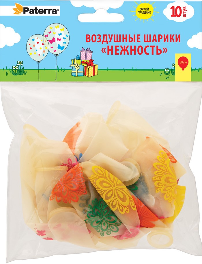 Воздушные шарики Нежность 30см круглые прозрач.с рисунком 10шт/уп Патерра
