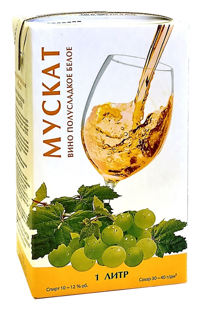 Вино Мускат полусладкое белое 10%-12% 1л