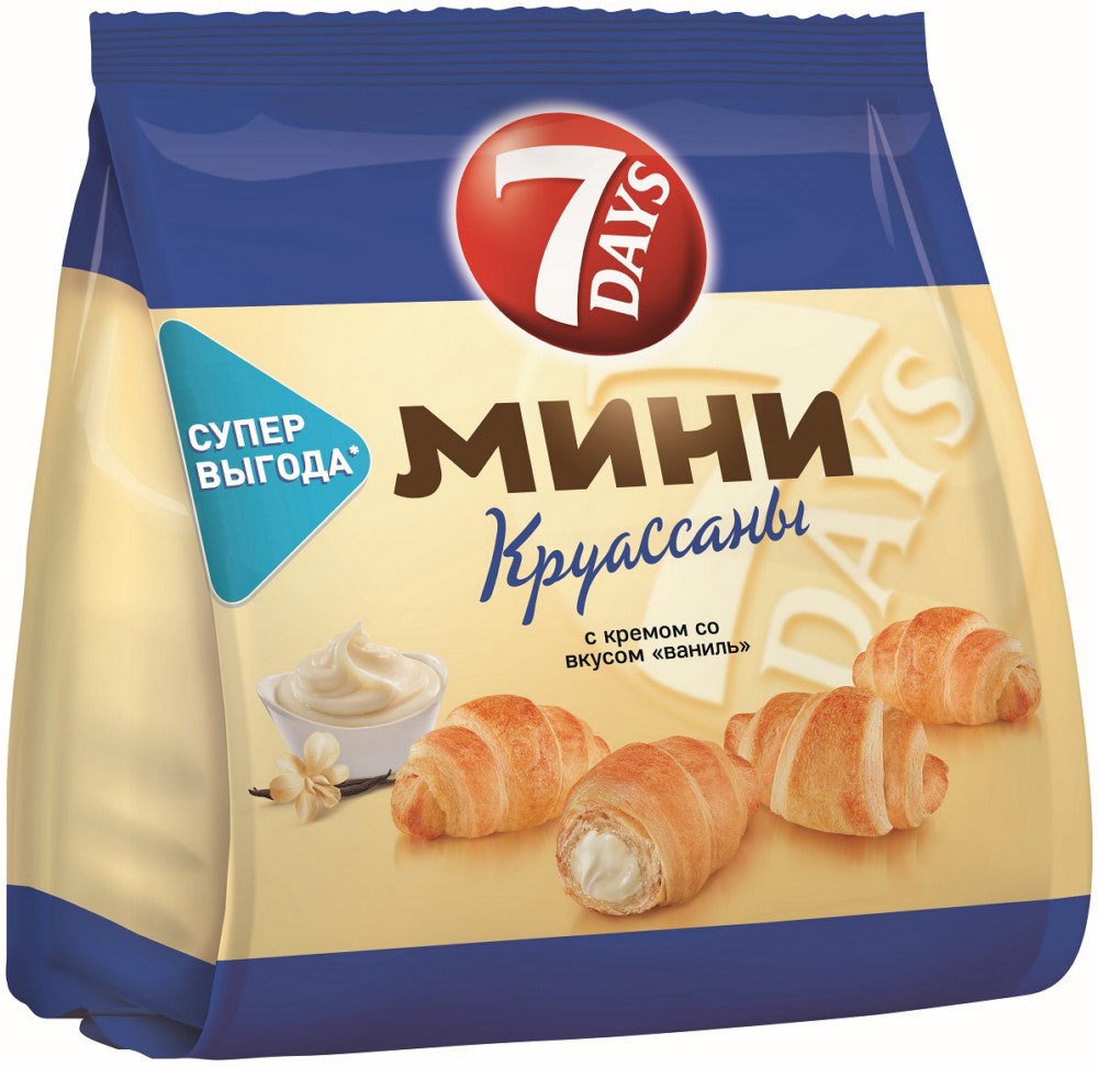 Мини круассаны 7 Дней с кремом со вкусом ваниль 176г