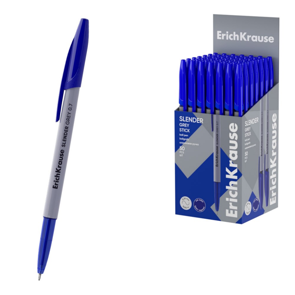 Ручка ErichKrause Slender Stick Grey шариковая синяя