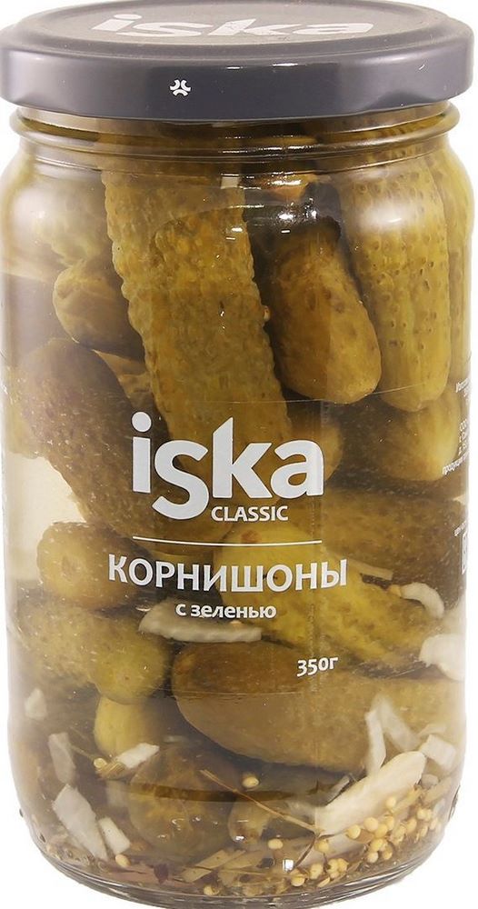 Огурцы "Iska" корнишоны с зеленью 350г
