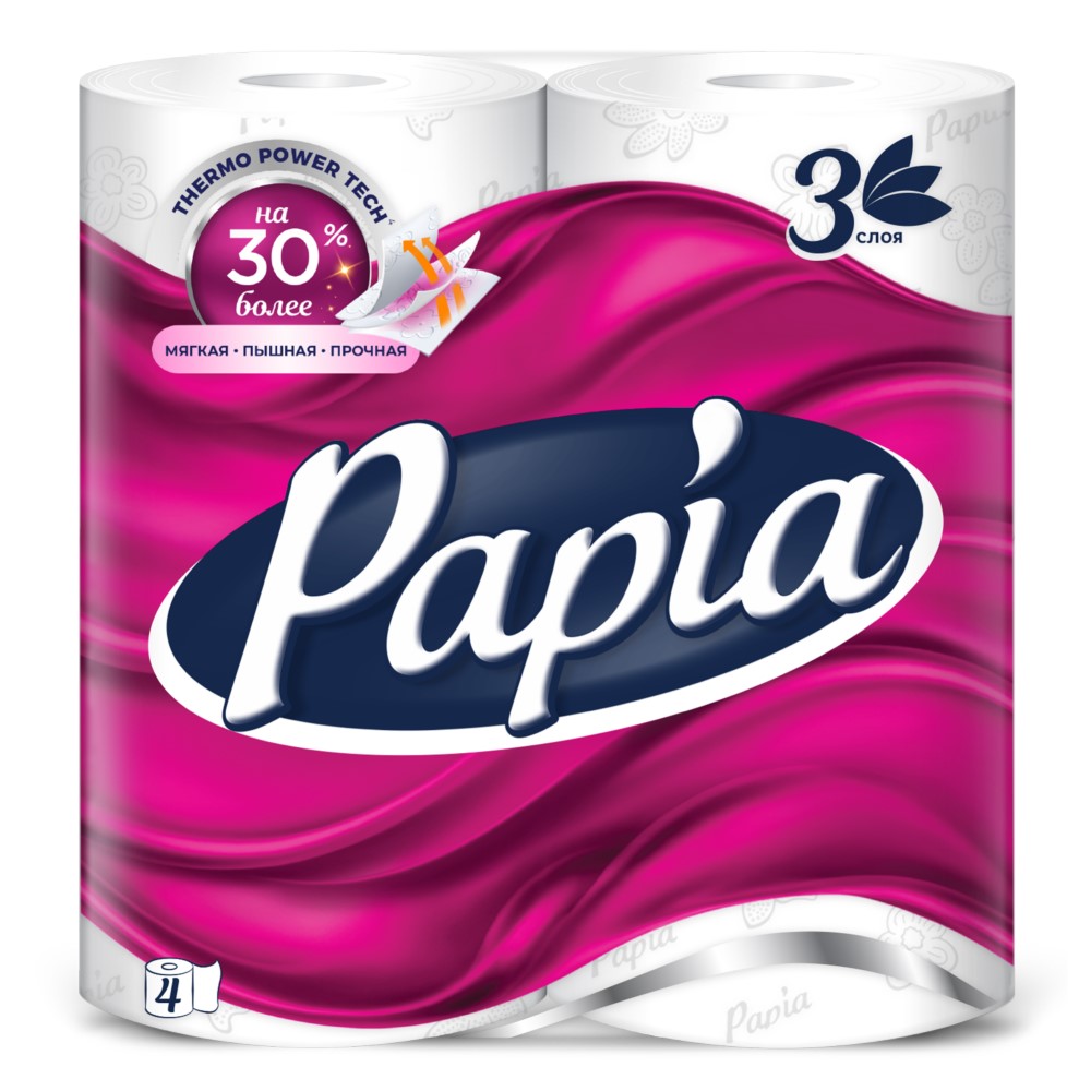 Туалетная Бумага PAPIA Белая  3 слоя 4 рулона