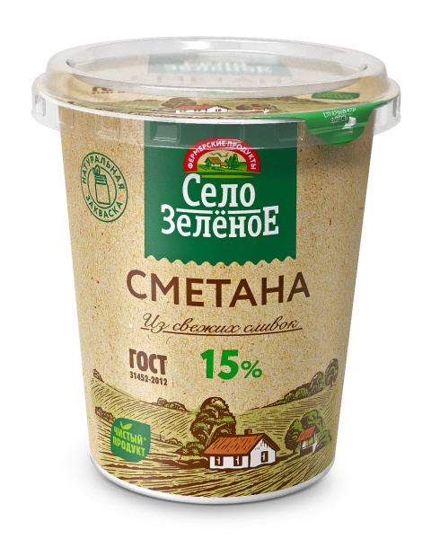Сметана Село зеленое 15% 300г