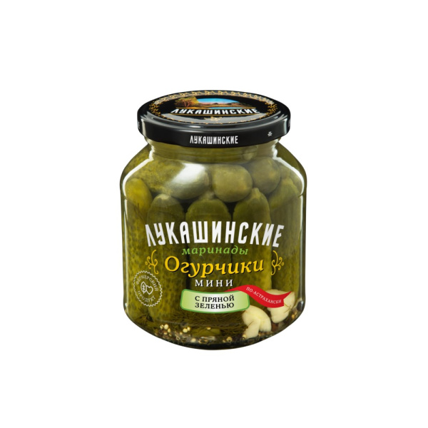 Огурчики Лукашинские Мини маринованные с пряной зеленью 340г