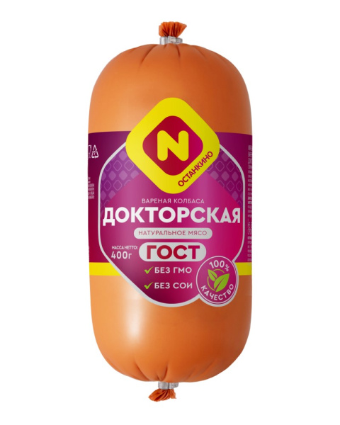 Колбаса Останкино Докторская ГОСТ вареная полиамид 400г