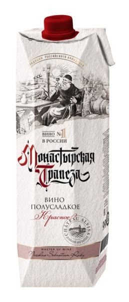 Вино Монастырская трапеза столовоекрасное полусладкое 10-12% 1л