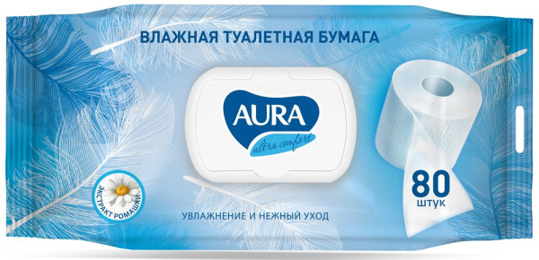 Влажная туалетная бумага Аура Ультра комфорт с клапаном 80шт