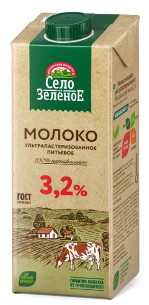 Молоко Село Зеленое ультрапастеризованное 3,2% 950г