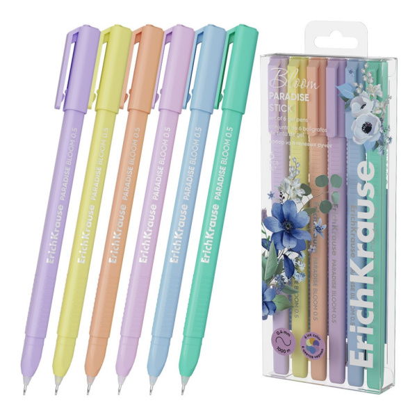 Набор из 6 ручек ErichKrause Paradise Stick Pastel Bloom гелевые 0.5мм