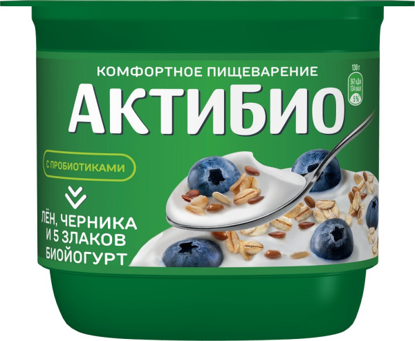 Биойогурт АктиБио черника/5 злаков/льняные семена 2,9% 130г