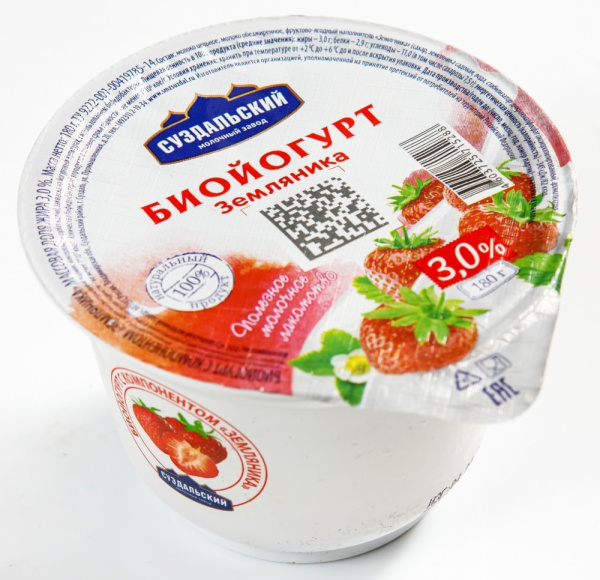 Биойогурт Суздальский земляника 3% 180г