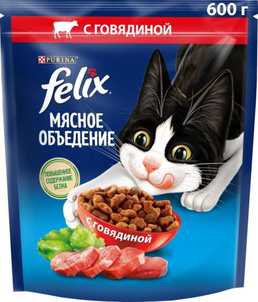 Корм Феликс для кошек Мясное объедение Говядина 600г