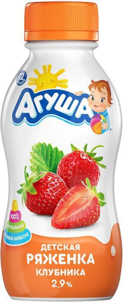 Ряженка Агуша клубника 2,9% 180г