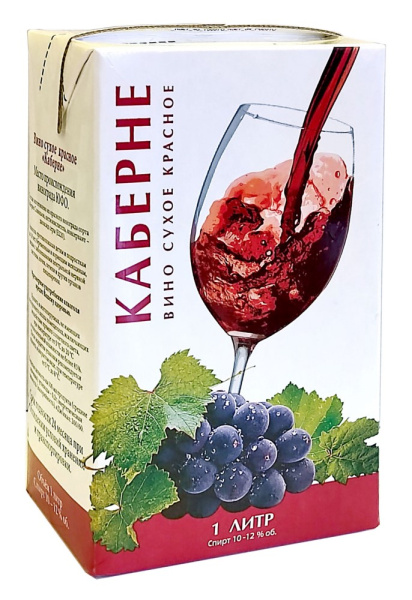 Вино Каберне сухое красное 10%-12% 1л