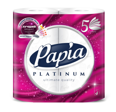 Туалетная Бумага PAPIA PURE&SOFT Белая 5 слоёв 4 рулона