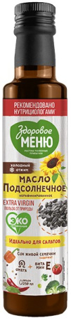 Масло подсолнечное нерафинированное холодного отжима Здоровое меню 0,25л