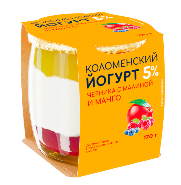Йогурт Коломенский черника/малина/манго 5% 170г