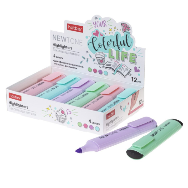 Текстовыделитель Hatber NEWtone PASTEL  Ассорти 12шт
