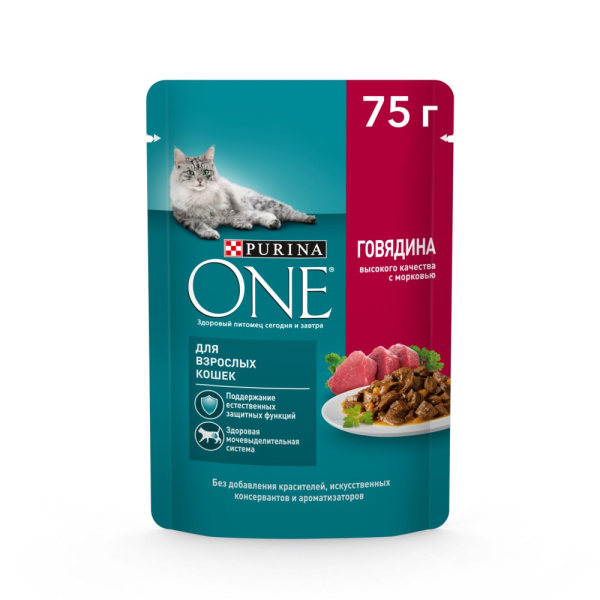 Корм Purina One для взрослых кошек с говядиной 75г