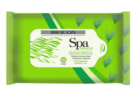 Салфетки влажные SPA Harmony/зеленый чай, уп.15