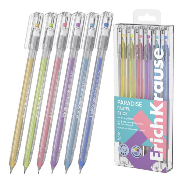 Набор из 6 ручек ErichKrause Paradise Stick Pastel гелевые 0.6мм