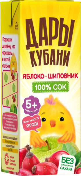 Сок Дары Кубани яблоко/шиповник 200мл