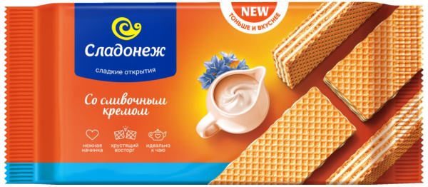 Вафли Сладонеж Тоньше и вкуснее со сливочным кремом 170г