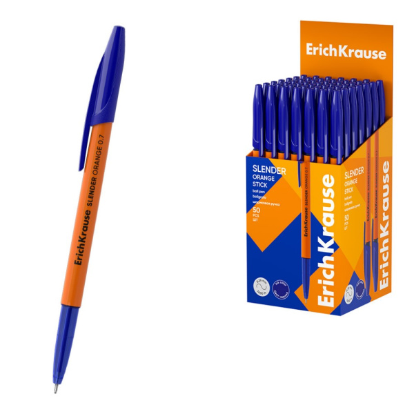 Ручка ErichKrause Slender Stick Orange шариковая синяя