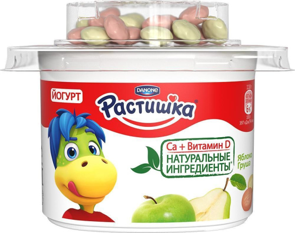 Йогурт Растишка Яблоко/Груша/печенье 3% 118г
