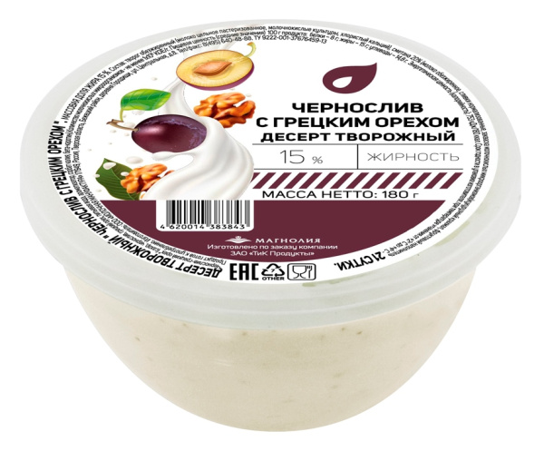 Десерт творожный чернослив/грецкий орех 15% 180г