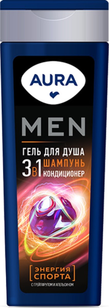 Гель для душа Аура Мен 3в1 Энергия Спорта 380мл